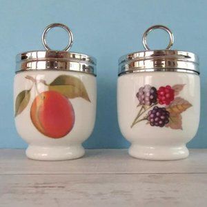 Royal Worcester egg coddlers/baby food jars - Raspberry Lavinia & Evesham Peach